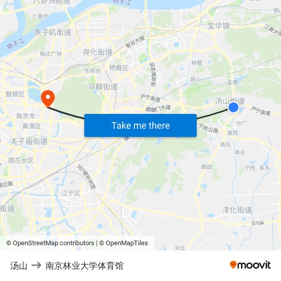 汤山 to 南京林业大学体育馆 map