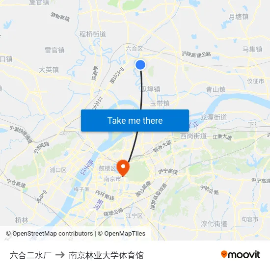 六合二水厂 to 南京林业大学体育馆 map