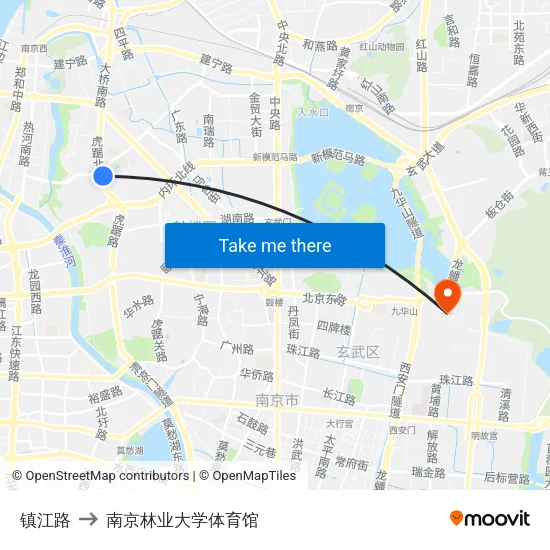 镇江路 to 南京林业大学体育馆 map