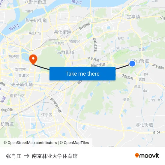 张肖庄 to 南京林业大学体育馆 map