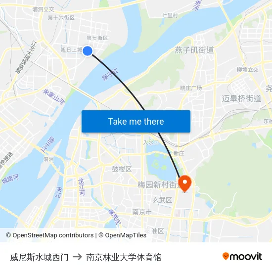 威尼斯水城西门 to 南京林业大学体育馆 map