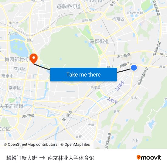 麒麟门新大街 to 南京林业大学体育馆 map