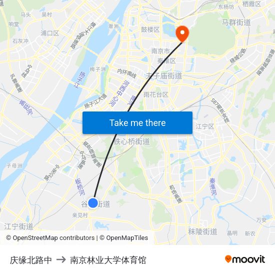 庆缘北路中 to 南京林业大学体育馆 map