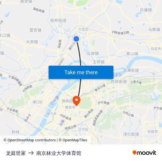 龙庭世家 to 南京林业大学体育馆 map