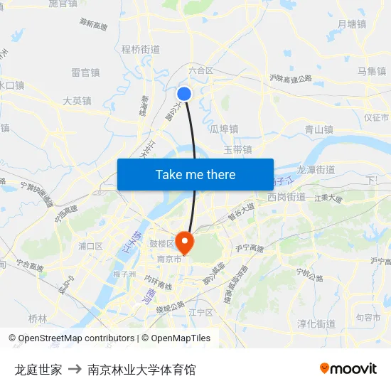 龙庭世家 to 南京林业大学体育馆 map