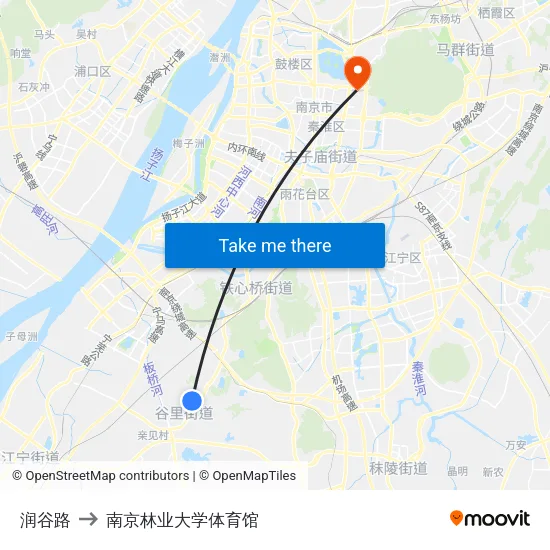 润谷路 to 南京林业大学体育馆 map