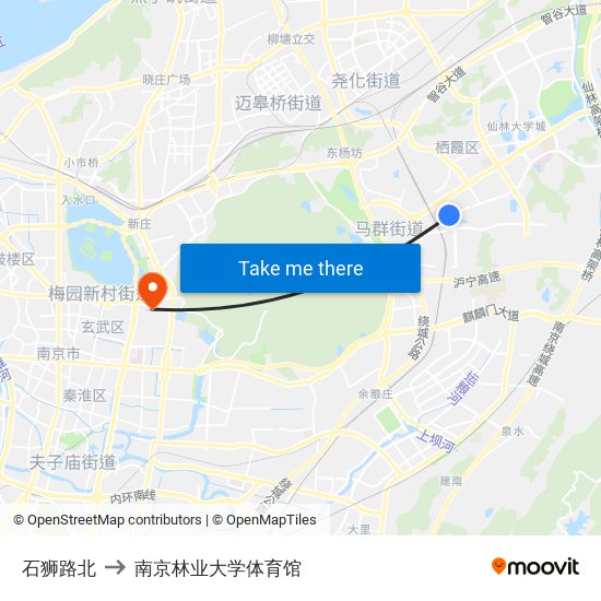 石狮路北 to 南京林业大学体育馆 map
