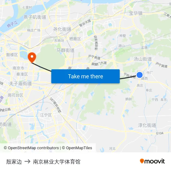 殷家边 to 南京林业大学体育馆 map