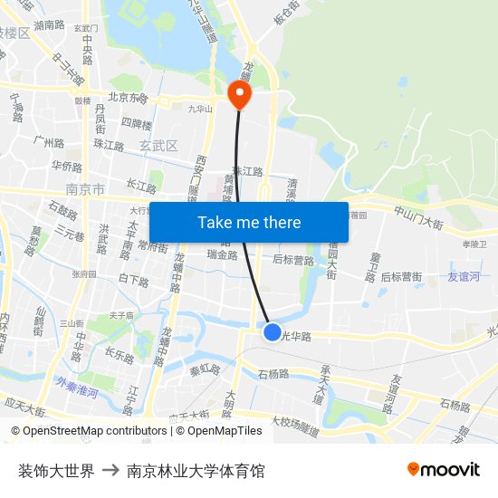 装饰大世界 to 南京林业大学体育馆 map