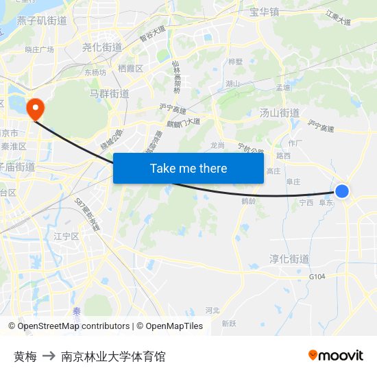 黄梅 to 南京林业大学体育馆 map