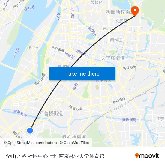 岱山北路·社区中心 to 南京林业大学体育馆 map