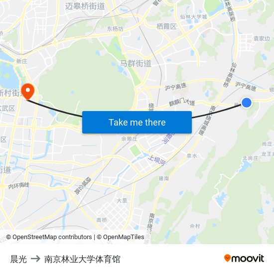 晨光 to 南京林业大学体育馆 map