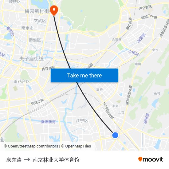 泉东路 to 南京林业大学体育馆 map