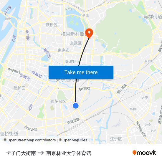 卡子门大街南 to 南京林业大学体育馆 map