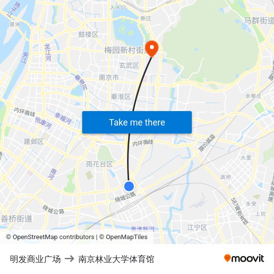 明发商业广场 to 南京林业大学体育馆 map
