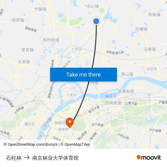 石柱林 to 南京林业大学体育馆 map