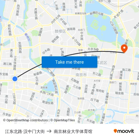 江东北路·汉中门大街 to 南京林业大学体育馆 map