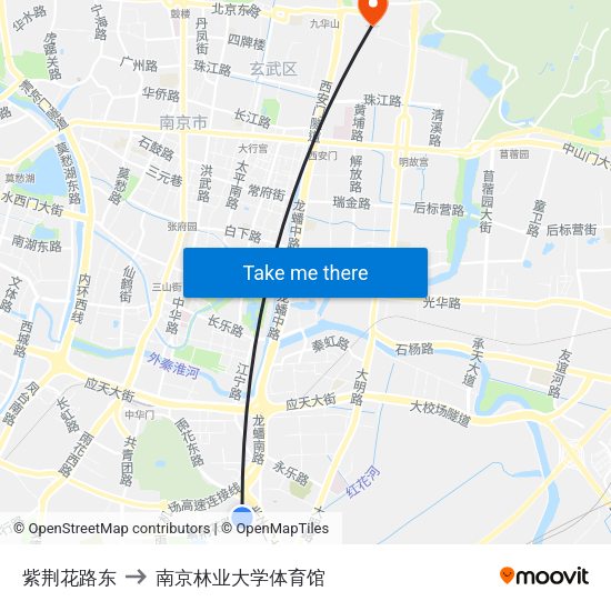 紫荆花路东 to 南京林业大学体育馆 map