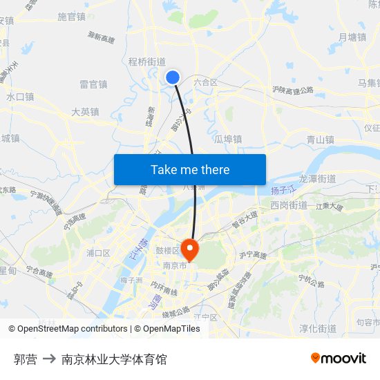 郭营 to 南京林业大学体育馆 map