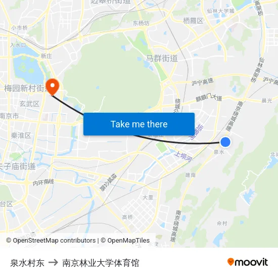 泉水村东 to 南京林业大学体育馆 map