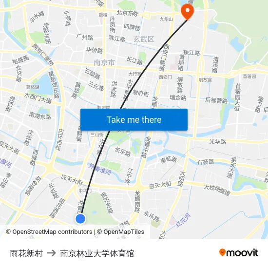 雨花新村 to 南京林业大学体育馆 map