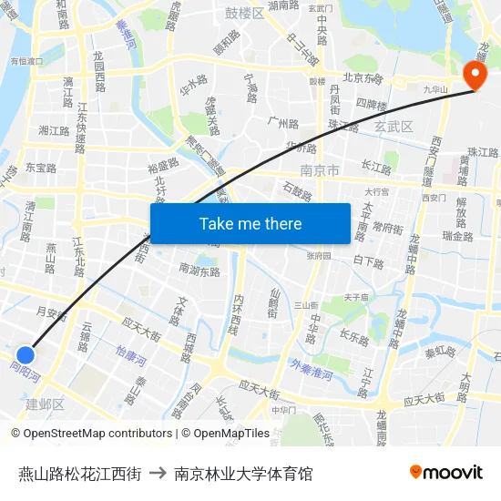 燕山路松花江西街 to 南京林业大学体育馆 map