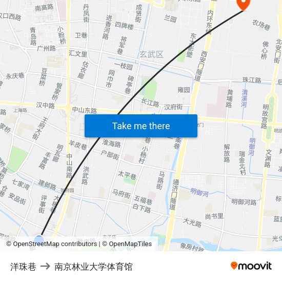 洋珠巷 to 南京林业大学体育馆 map