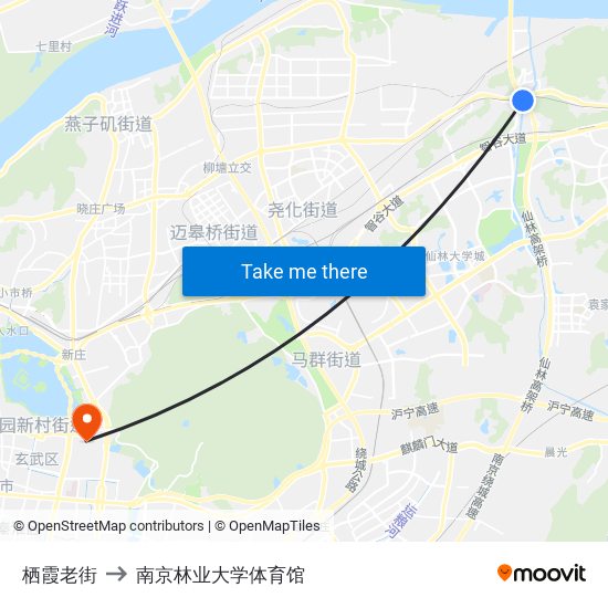 栖霞老街 to 南京林业大学体育馆 map