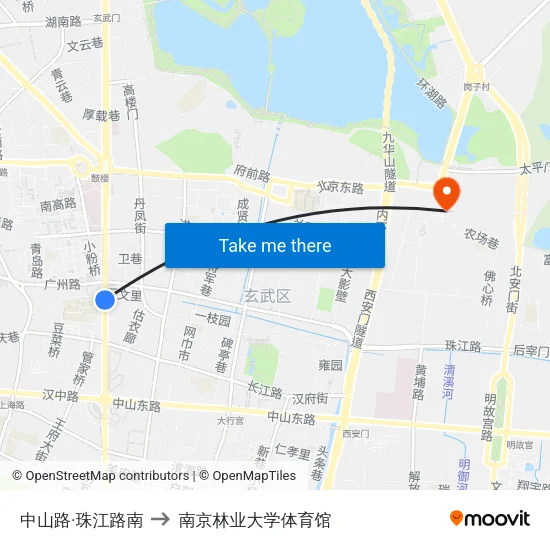 中山路·珠江路南 to 南京林业大学体育馆 map