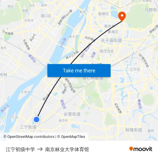 江宁初级中学 to 南京林业大学体育馆 map