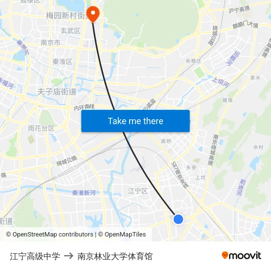 江宁高级中学 to 南京林业大学体育馆 map