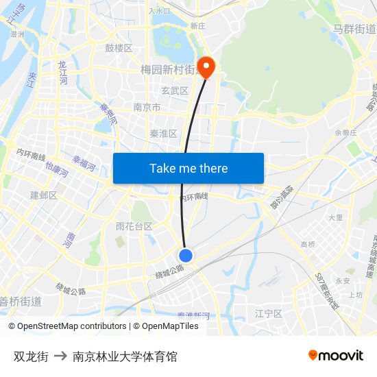 双龙街 to 南京林业大学体育馆 map