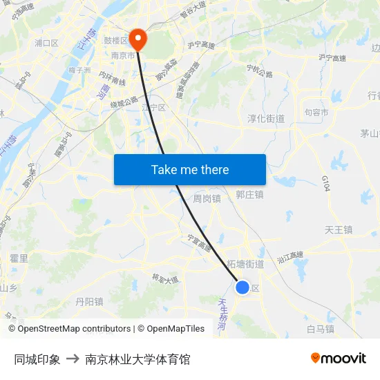 同城印象 to 南京林业大学体育馆 map
