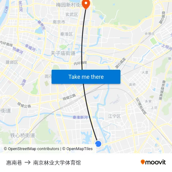 惠南巷 to 南京林业大学体育馆 map