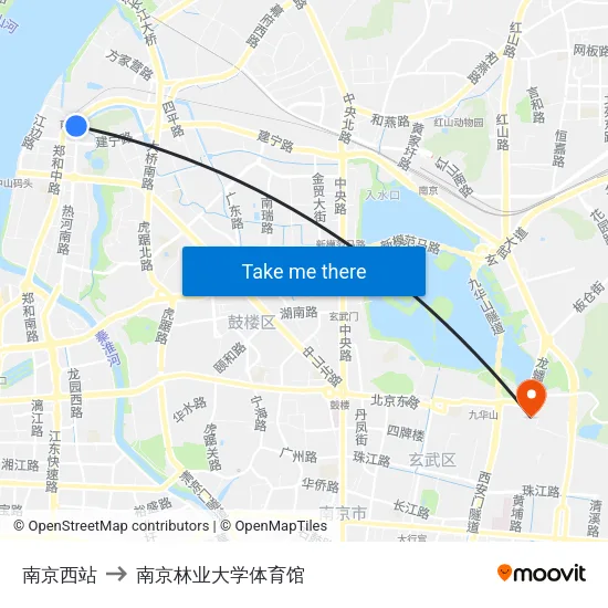 南京西站 to 南京林业大学体育馆 map