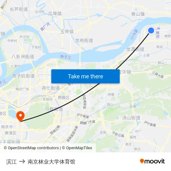 滨江 to 南京林业大学体育馆 map
