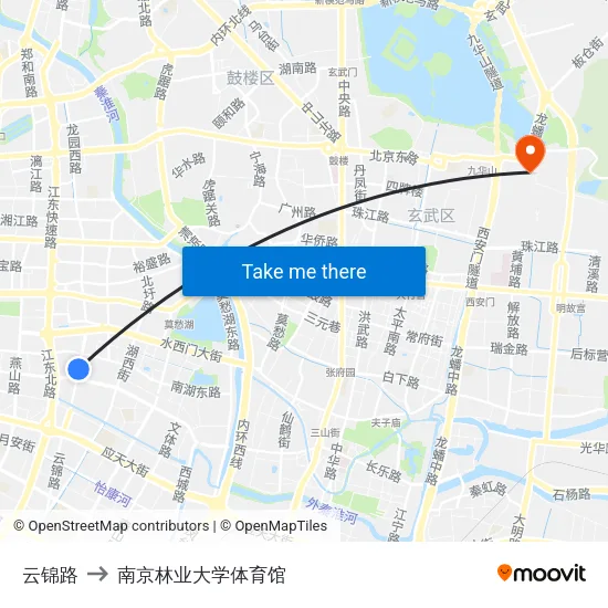 云锦路 to 南京林业大学体育馆 map