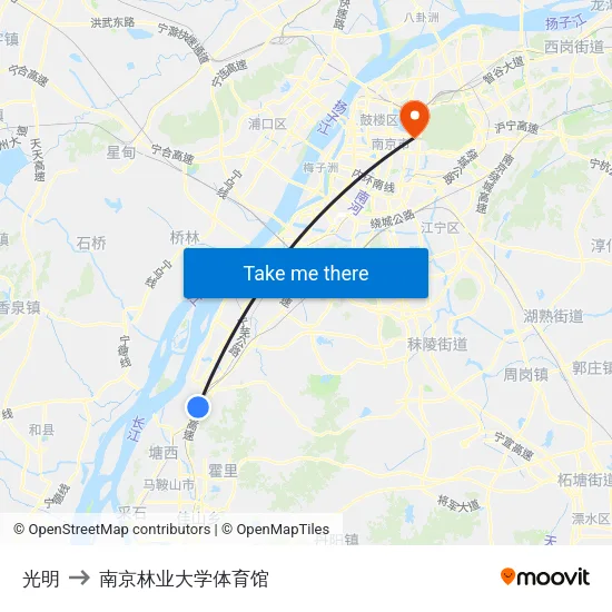 光明 to 南京林业大学体育馆 map
