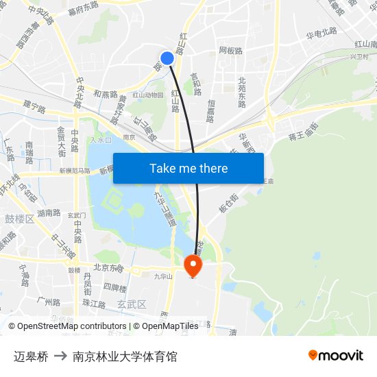 迈皋桥 to 南京林业大学体育馆 map