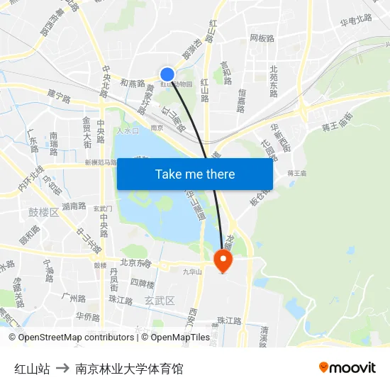 红山站 to 南京林业大学体育馆 map