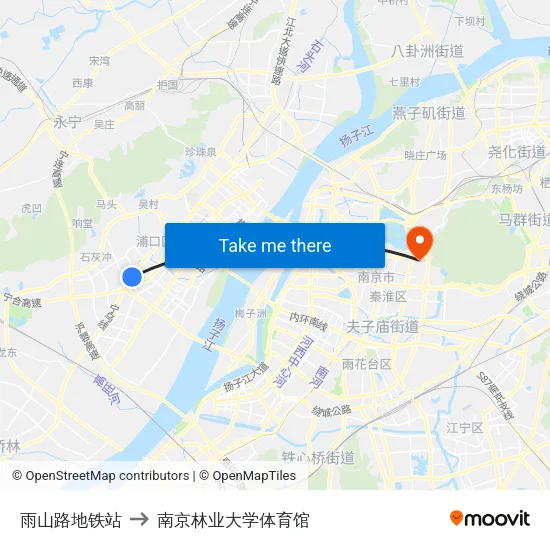 雨山路地铁站 to 南京林业大学体育馆 map