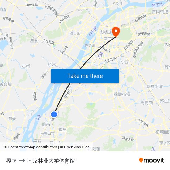 界牌 to 南京林业大学体育馆 map