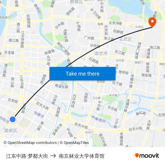 江东中路·梦都大街 to 南京林业大学体育馆 map