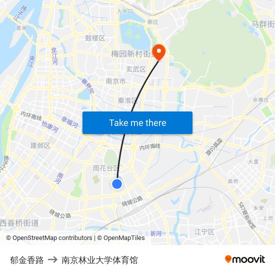 郁金香路 to 南京林业大学体育馆 map