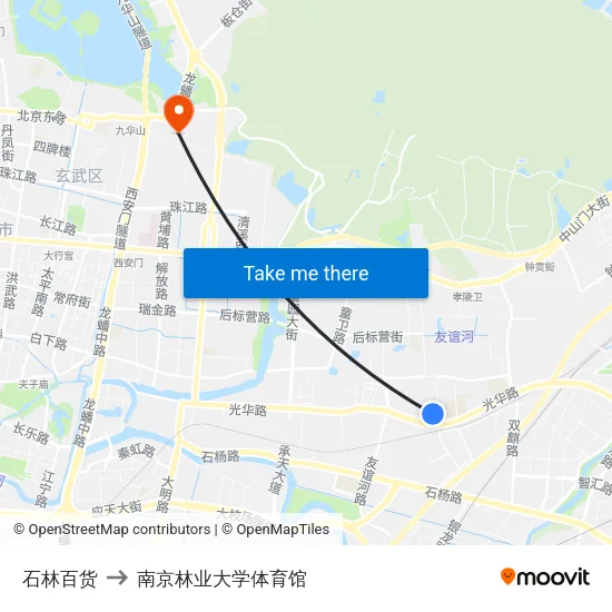 石林百货 to 南京林业大学体育馆 map