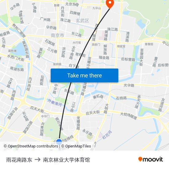 雨花南路东 to 南京林业大学体育馆 map