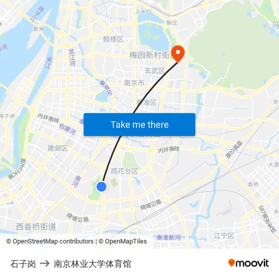 石子岗 to 南京林业大学体育馆 map