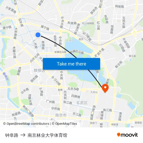 钟阜路 to 南京林业大学体育馆 map