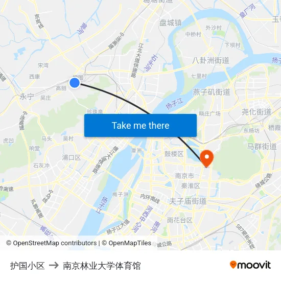 护国小区 to 南京林业大学体育馆 map