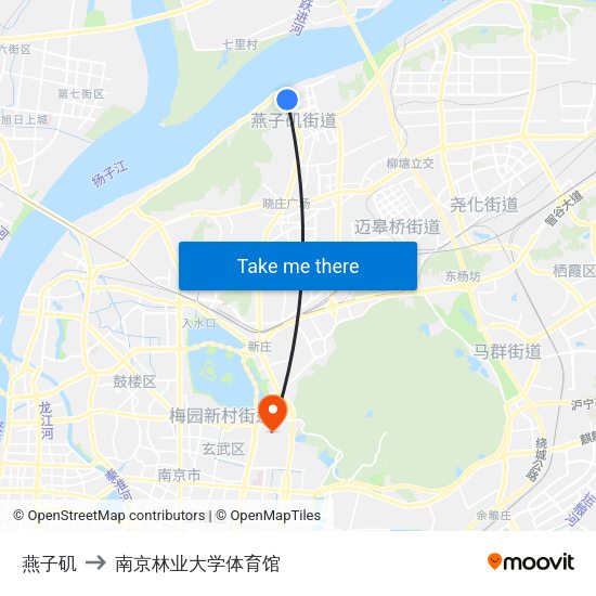 燕子矶 to 南京林业大学体育馆 map